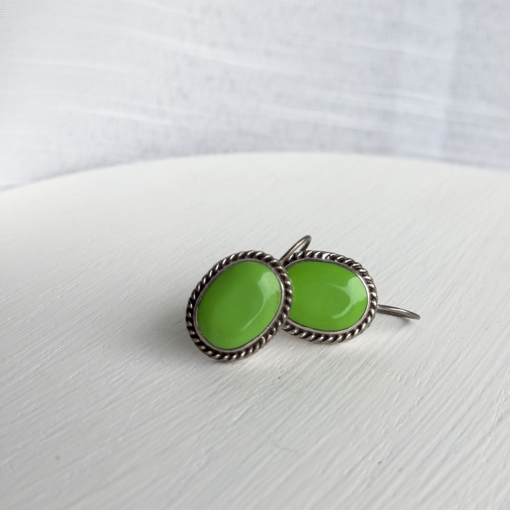 Vintage Green Turquoise Gaspeite Sterling Silver 925 Pendant Earrings ✨
